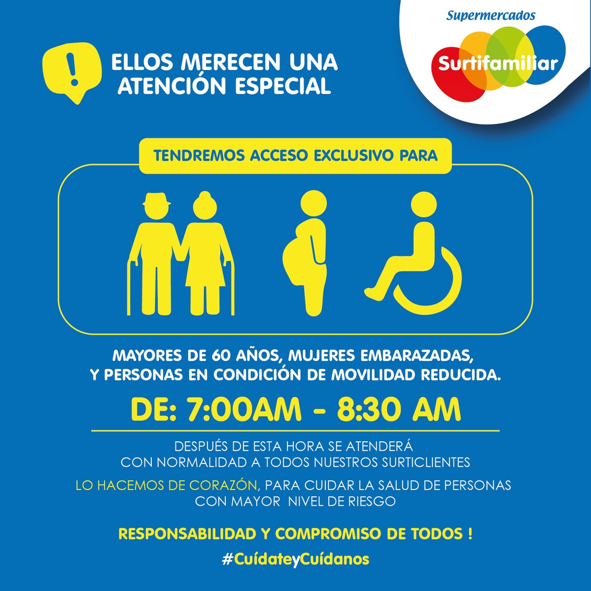 ✅ ELLOS MERECEN UNA ATENCIÓN ESPECIAL !

conoce el horario especial para personas con mayor vulnerabilidad al COVID-19

#CuídateyCuídanos