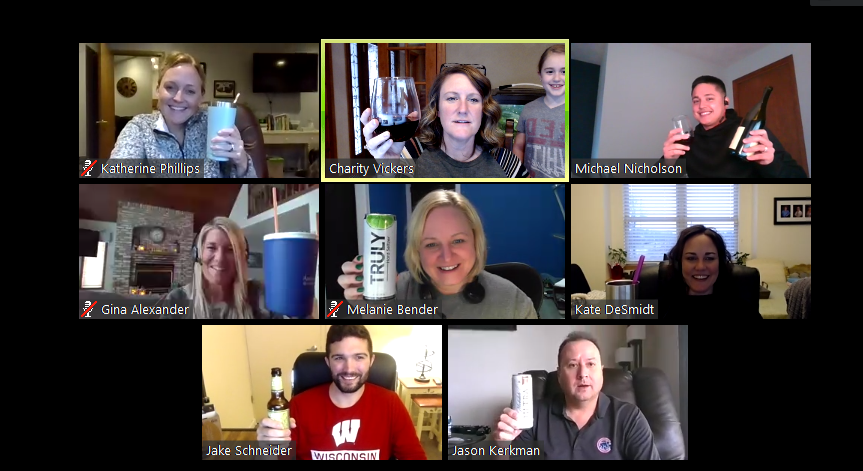 vickers_charity's tweet photo. Team time is even MORE important during these unprecedented times.  Connect HR team, Virtual Happy Hour!!!  #SocialDistance with #CONNECT team @amfam CEO challenge https://t.co/pJxSGyLLjw