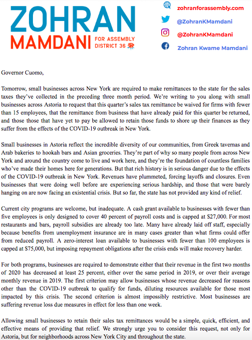 Here's the full letter. If you'd like to add your business, please DM or email us. 

Signatories: 

🌹<a href="/QEDAstoria/">Q.E.D.</a> 
🌹<a href="/KurryQulture/">Kurry Qulture Astoria - Modern Indian</a> 
🌹@thebrassowlnyc 
🌹<a href="/astoriabookshop/">Astoria Bookshop</a> 
🌹#TheHighwater 
🌹#BenchFlourBakers 
🌹#YogaAgora 
🌹#PaintByFlowers 
🌹#EliasCorner 
🌹#TriboroPrinting
