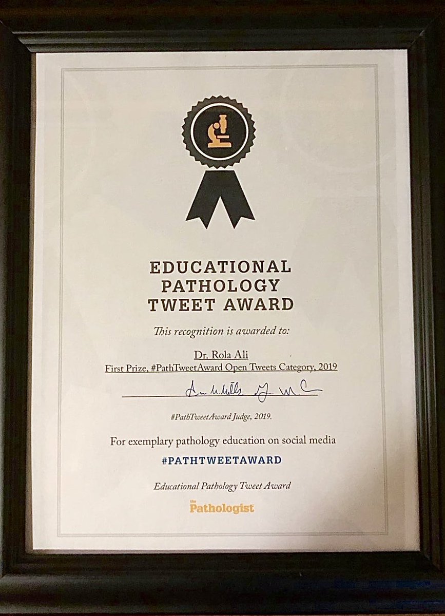 Rola Ali, MD (@drrolaali) on Twitter photo Just got my #PathTweetAward certificate!
💜💜💜💜Love it💜💜💜💜
Thank you again organizers, judges & VOTERS <a href="/smlungpathguy/">Sanjay Mukhopadhyay</a> <a href="/pathologistmag/">The Pathologist</a>
Would also like to apologize for my lack of response lately. Thank you all for the tags and messages. I’m hoping to be back soon. Just got my #PathTweetAward certificate!
💜💜💜💜Love it💜💜💜💜
Thank you again organizers, judges & VOTERS <a href="/smlungpathguy/">Sanjay Mukhopadhyay</a> <a href="/pathologistmag/">The Pathologist</a>
Would also like to apologize for my lack of response lately. Thank you all for the tags and messages. I’m hoping to be back soon.