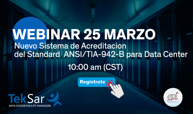 InfoDataCenter's tweet photo. #Webinar  25 de Marzo |  10:00 AM (CST)
Nuevo Sistema de Acreditación del Standard ANSI/TIA 942-B para #datacenter impartido por @EPI_CDCP 
registro 🖱:   https://t.co/to9pMZ0n7l  | @TIA942org https://t.co/TaULG6FZoZ