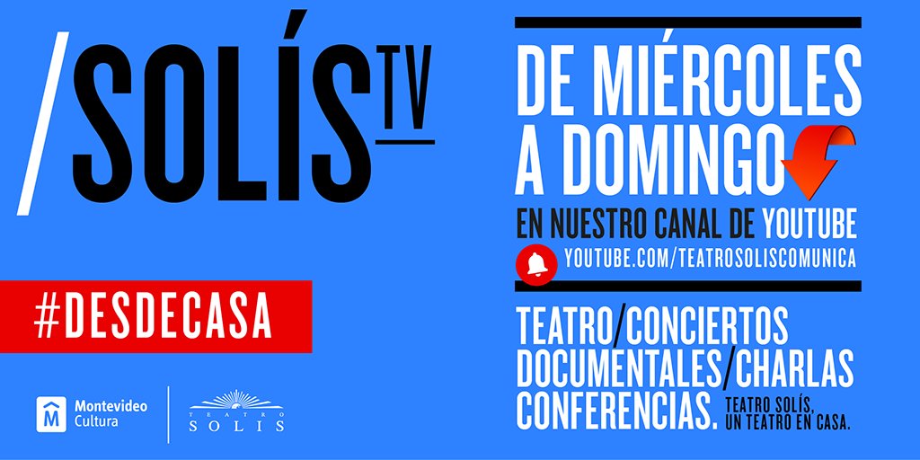 📣¡Nos estamos preparando! 
A partir del miércoles 25 vamos a disfrutar de una nueva propuesta: SolísTV, un teatro en casa. 🏛
#DesdeCasa
