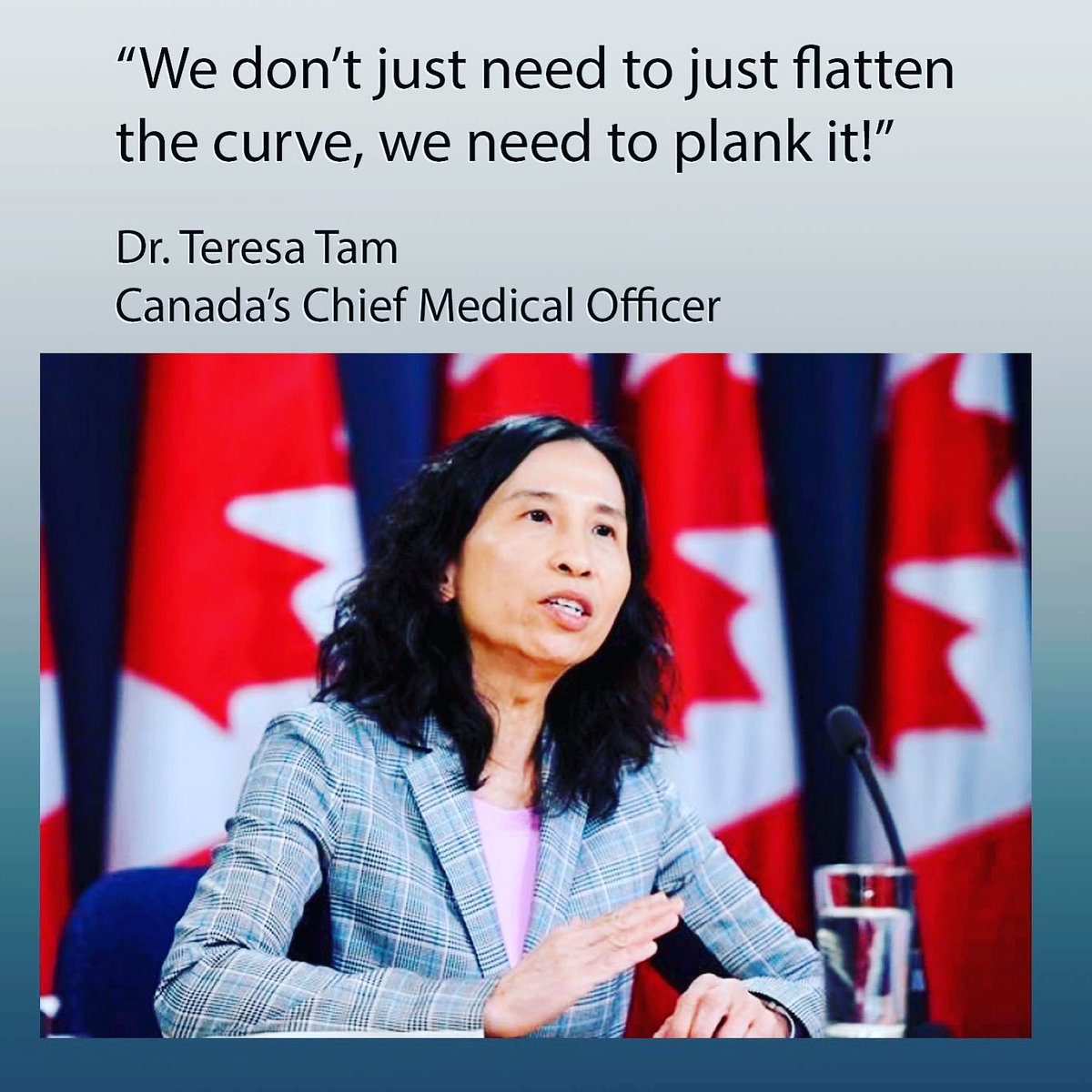 #PlanktheCurve

Dr. Theresa Tam is Canada’s Chief Public Health Officer. We are lucky to have her. An expert in emergency preparedness and infectious disease physician with front line experience.

Dr Tam has fought #SARS, #H1N1 and #ebola.

#faith in #science and #medicine