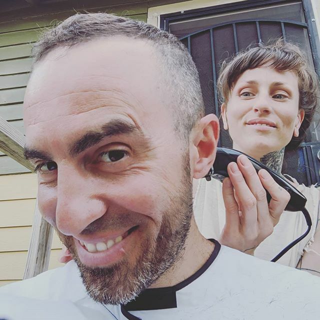 gabesound's tweet photo. Homemade haircut to avoid exposure.. thanks @mallory_mcavoy !! https://t.co/LzySYKBeH2 https://t.co/m04TzOyyr0