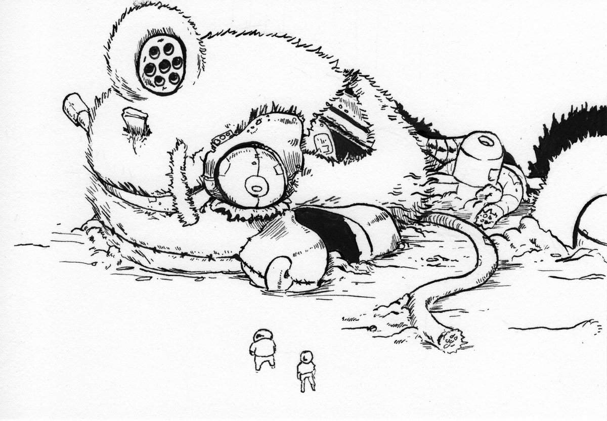 PaperBobBot's tweet photo. Just insert the tape and teddy will tell you a story...
#penandink #inking #marchofrobots #teddybot #gameart #blackandwhite https://t.co/0yAZNR7gmc