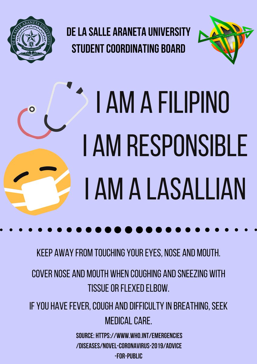 SCBspark's tweet photo. Good day, Lasallians! As we know, COVID-19 is spreading around the world quickly. This poster has small but vital tips that can help you avoid COVID-19. May this slogan inspire you! Always remember to take care of your health, eat healthy foods, and always pray. https://t.co/o53EezhPKT