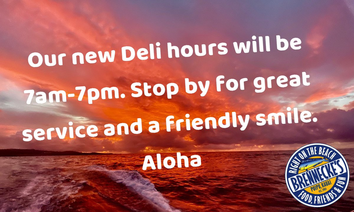 Stay safe everyone. Hoping for a great #sunset tomorrow and for many more days to come. Our new #deli hours will be 7-7. #aloha