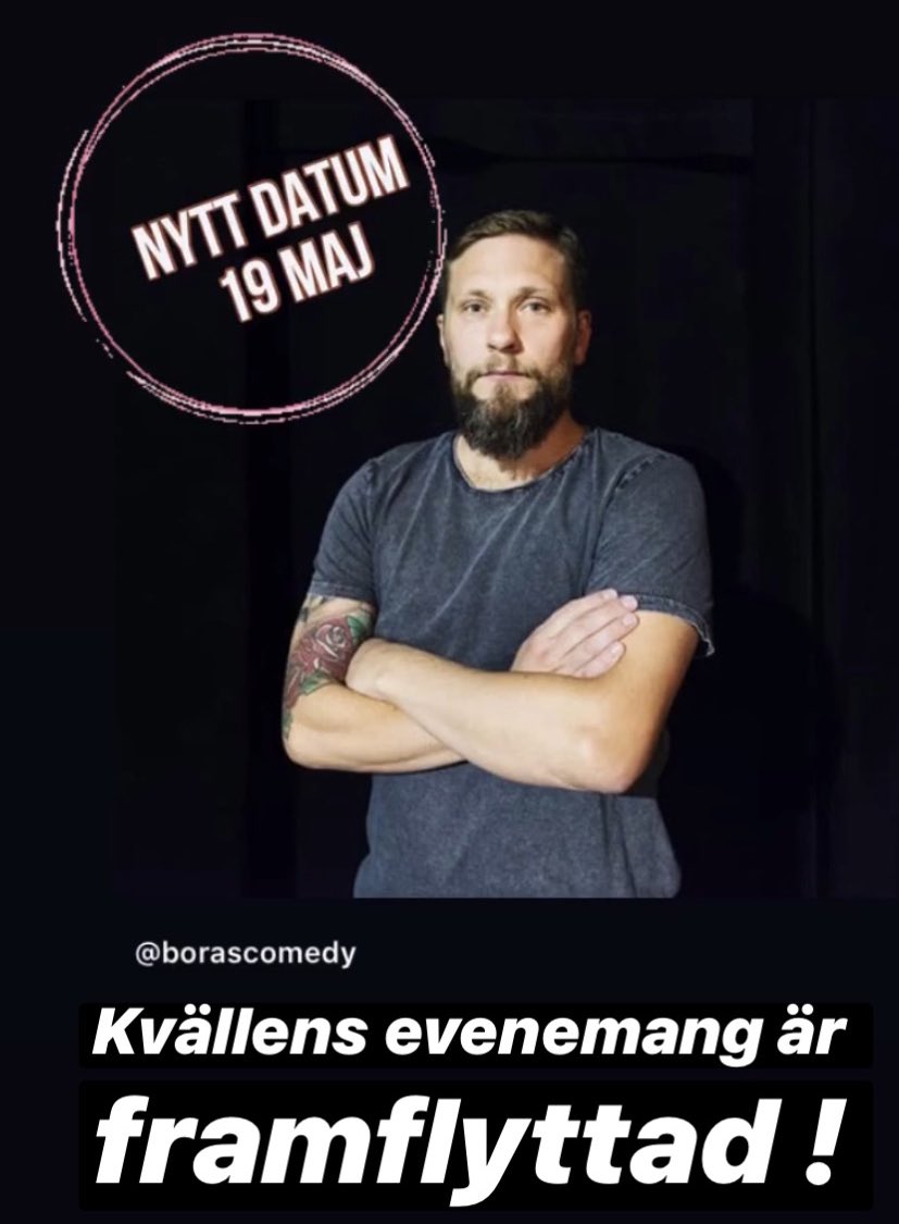 borascomedy's tweet photo. Stand up kvällen med Magnus Betnér är framflyttad till Tisdag 19 Maj.
Köpta biljetter gäller till nya datumet.
Välkomna 🥳 #borås #boras https://t.co/wLsW08R2NQ