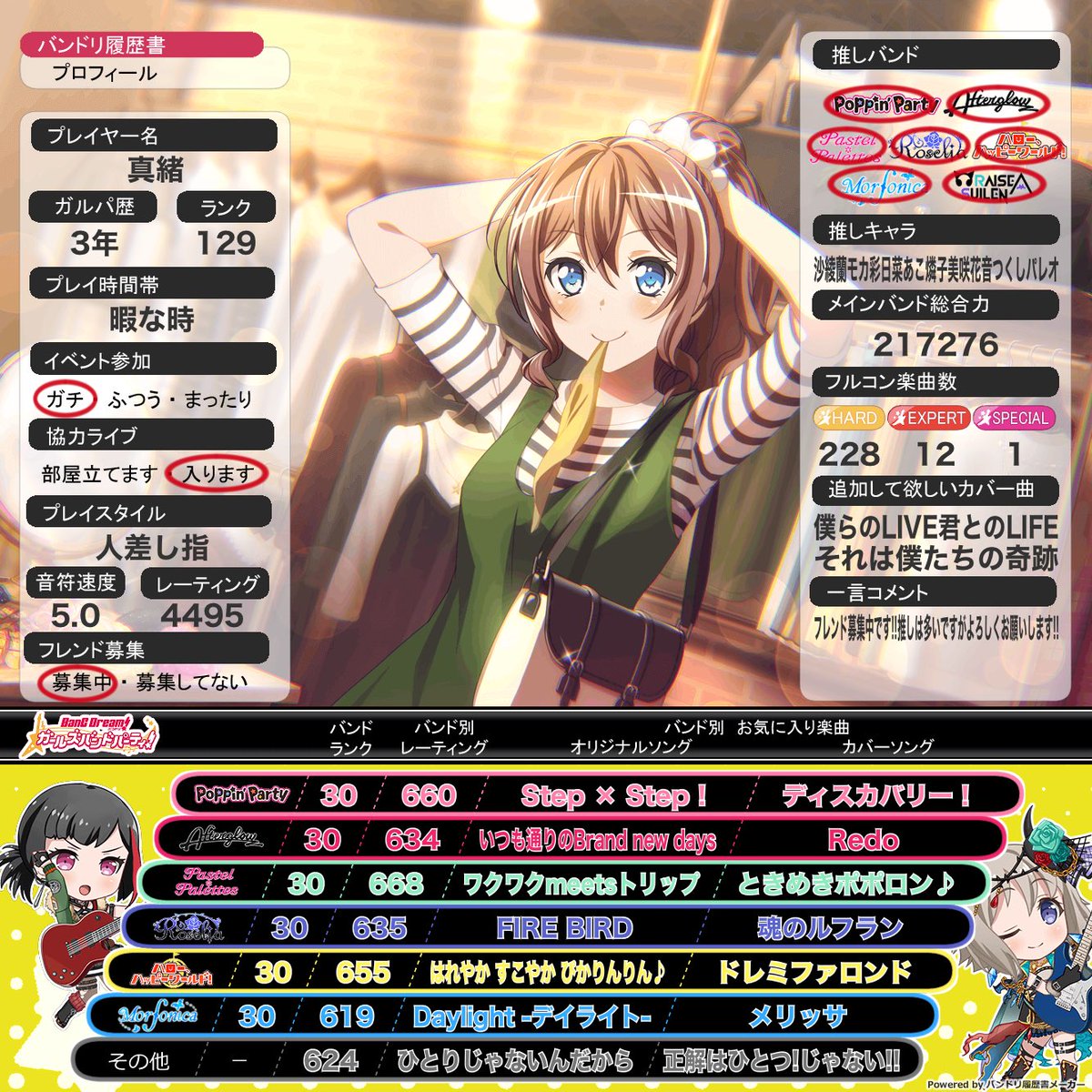 堕天使 真緒 On Twitter Bang Dream 履歴書更新しました よろしくお願いします Bangdream バンドリ履歴書 いいねした人全員フォローする リツイートした人全員フォローする