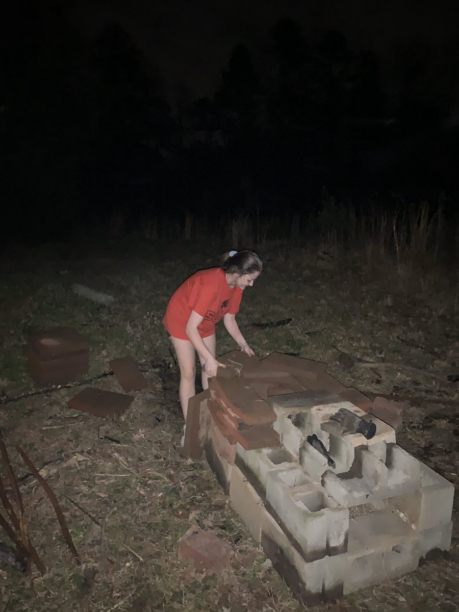 inger_kuhl's tweet photo. Kinsey doesn’t want to get behind in AP studio art so she built an outdoor kiln! She’s been gathering bricks, cinder blocks and digging up pavers all day. Finally finished at 9pm!!!! @MountainNaFoArt @BentleyGibbs @johnsjb1 @JacksonRN723 @millerapnfhs https://t.co/6SGFzGKM9l