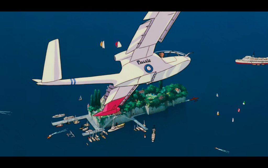 At the end of Porco Rosso (1992), we are not told if Porco came back to see Gina. However, at the end of the movie we can see a red plane docked by her house, hinting that our hero did indeed come back for her.