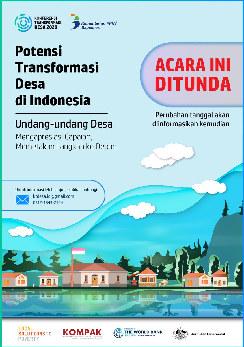 KTDesa_id's tweet photo. Acara "Potensi Transformasi Desa di Indonesia" ditunda. Untuk keterangan lebih lanjut hubungi 0812-1349-2104 atau ktdesa.id@gmail.com https://t.co/xDkz8ydaks