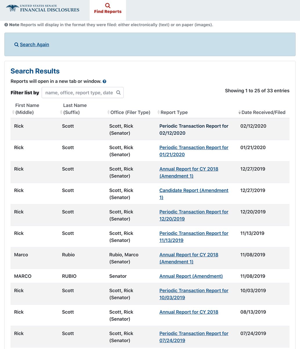 Not going to lie, I started to get a wwweeeee bit excited when I got to Florida but to be fair  @SenRickScott purchases weeks before the Jan briefing & nothing for RubioScott’s transaction report  https://efdsearch.senate.gov/search/view/ptr/3cfdaebe-eba9-4b90-9f87-c3b18d213656/