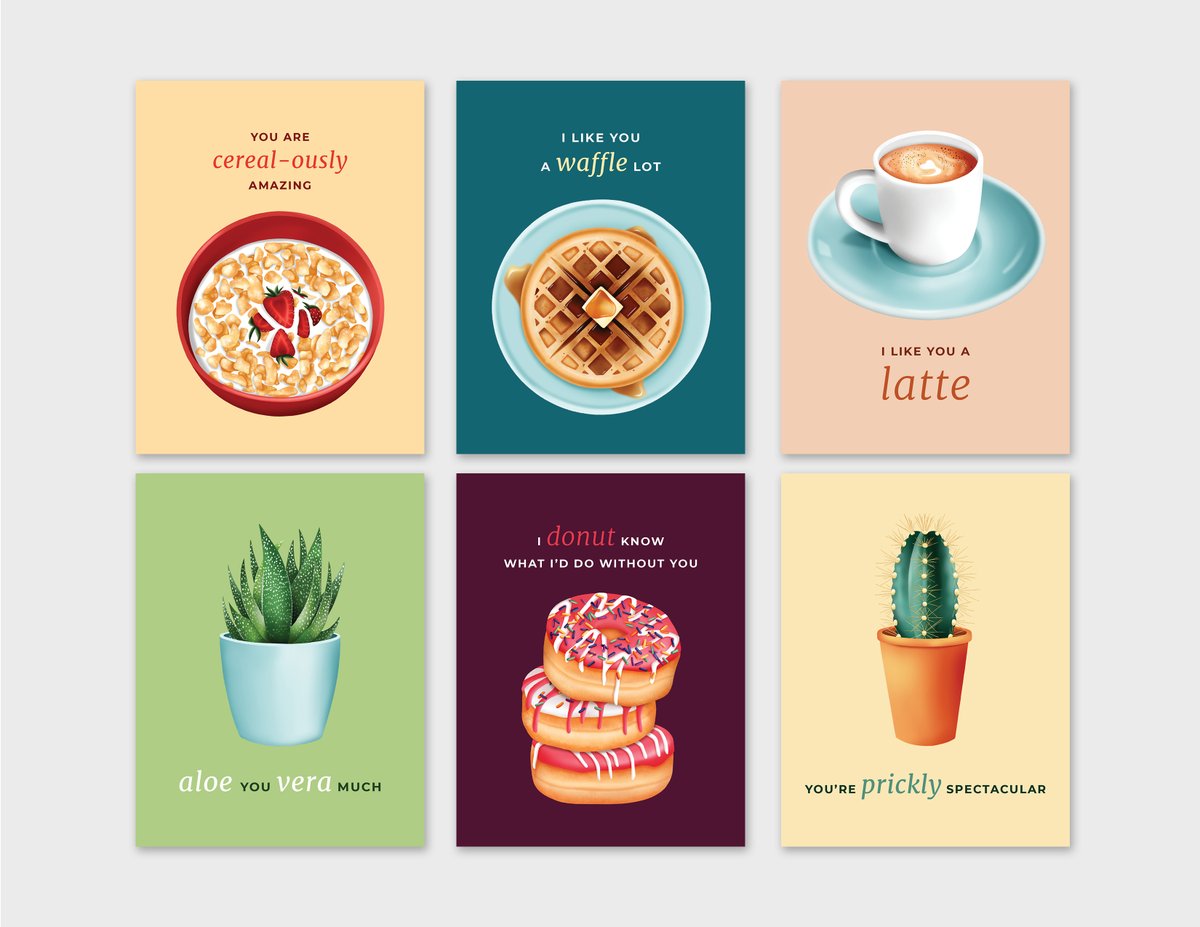 rachillustrate's tweet photo. Some recent punny greeting cards ✨ 
https://t.co/jB92IN17wY https://t.co/wD9P2OVYUV