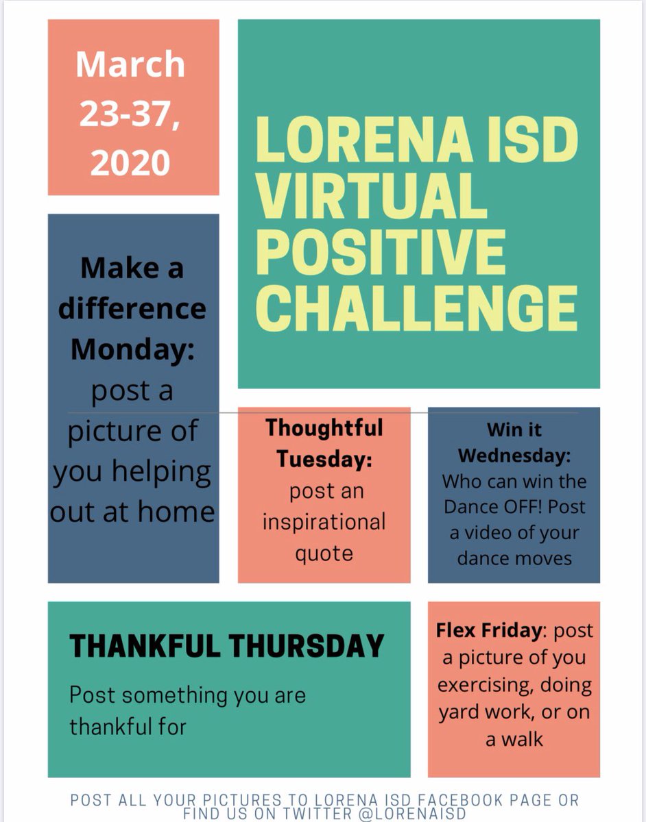 LorenaPrimary's tweet image. Hello LPS Family! Let’s spread some positive energy! Your LISD counselors have worked together to create a virtual positivity challenge. Happy Tweeting! ❤️ #leopardnation