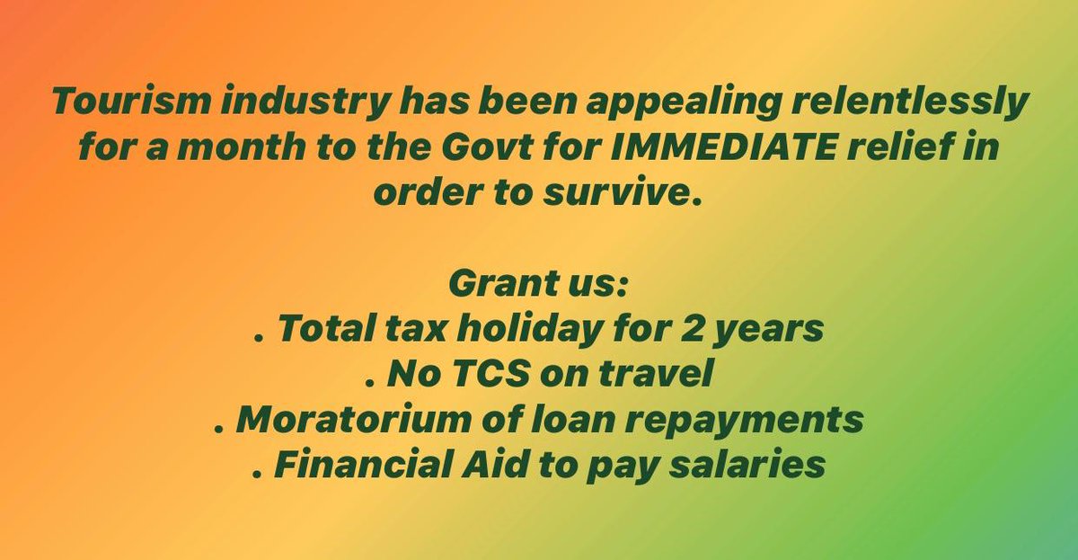 GuravSampada's tweet photo. #savetravelindustryTourism Industry in Crisis!     #BailoutTourism &amp; #savetravelindustry @tourismgoi @nsitharaman @Anurag_Office @pspoffice @DasShaktikanta @sanjeevsanyal @amitabhk87 @OfficeOfNG @PiyushGoyal @rsprasad @minmsme @derekobrienmp @supriya_sule @DrJitendraSingh @cbic https://t.co/DSwDevf3Sf