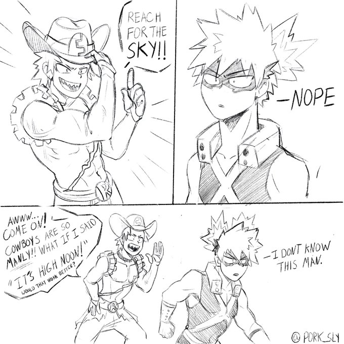 I have a hc that Kirishima loves cowboys. So that darn silly outfit spoke to me. Also Bakugou has to disown Kiri every so often. 