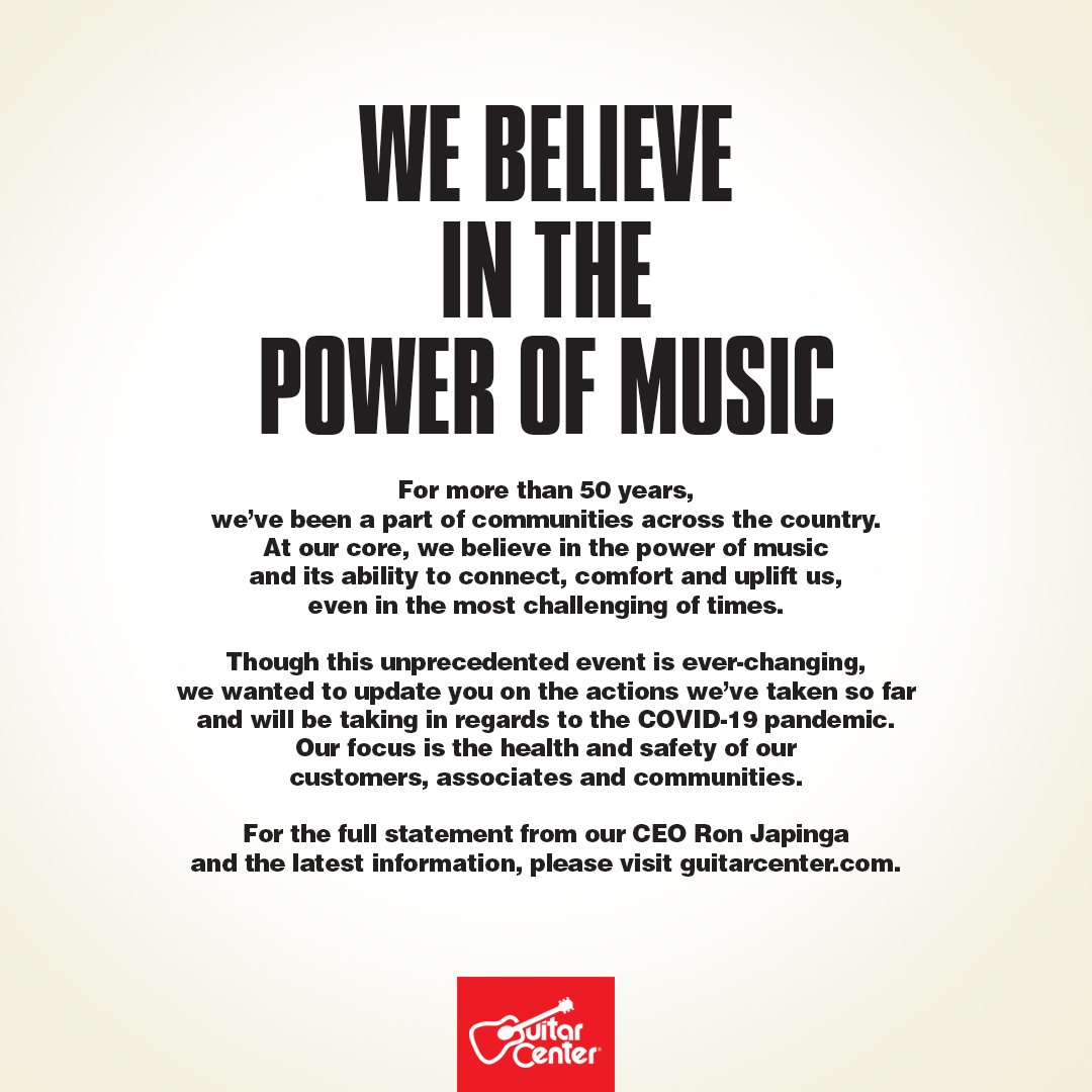 guitarcenter's tweet photo. For the full statement from our CEO Ron Japinga, and the latest information, please head to https://t.co/S7nTuw1dyn. https://t.co/jMwH0EvP1o
