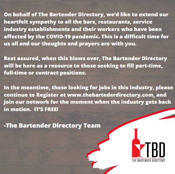 bartenderdirect's tweet image. #tbd #serviceindustry #bartenders #thebartenderdirectory.com #covid-19 #lendahand #supporteachother #restaurant