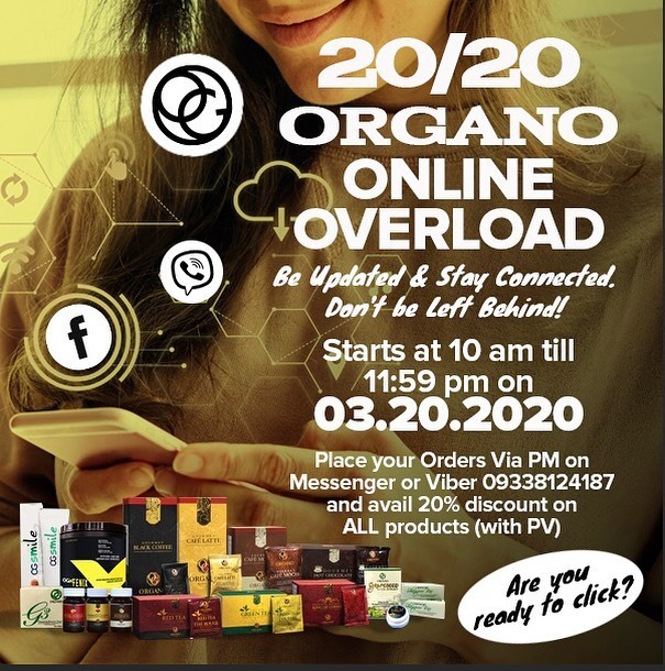 OGpilipinas's tweet photo. #ORGANO ONLINE OVERLOAD

Place your Orders Via PM on Messenger or Viber 09338124187 and avail 20% discount on ALL products (with PV) 
0.0.0 will start at 10 am till 11:59 pm on 03.20.2020

Be Updated &amp; Stay Connected. 
Don't be Left Behind! 
Are you read… https://t.co/1LFvHkNHvL https://t.co/buWqD7eGqT