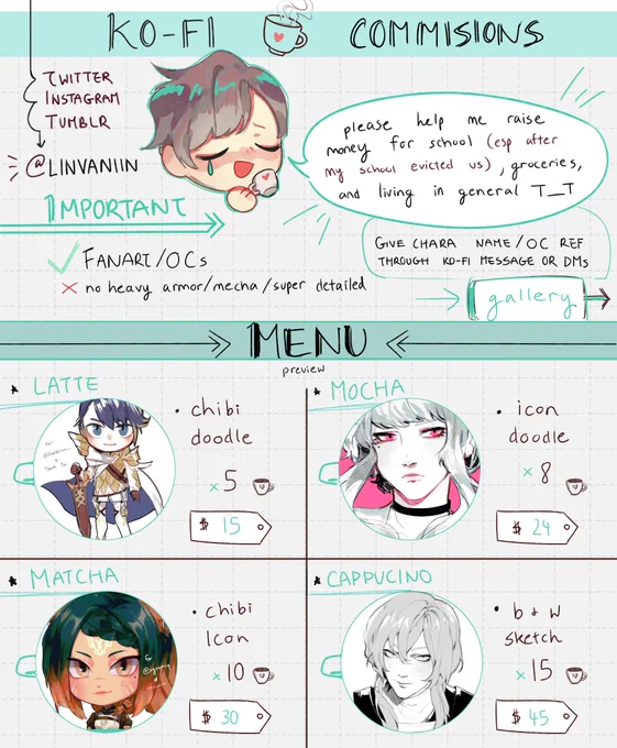 any likes/rts/shares appreciated ?

☕️KO-FI commissions☕️ &gt;&gt; https://t.co/6Pt2YjpFBY

in need of more extra cash since I don't have a job + my school just evicted us ? thank you guys for the continuous support! 