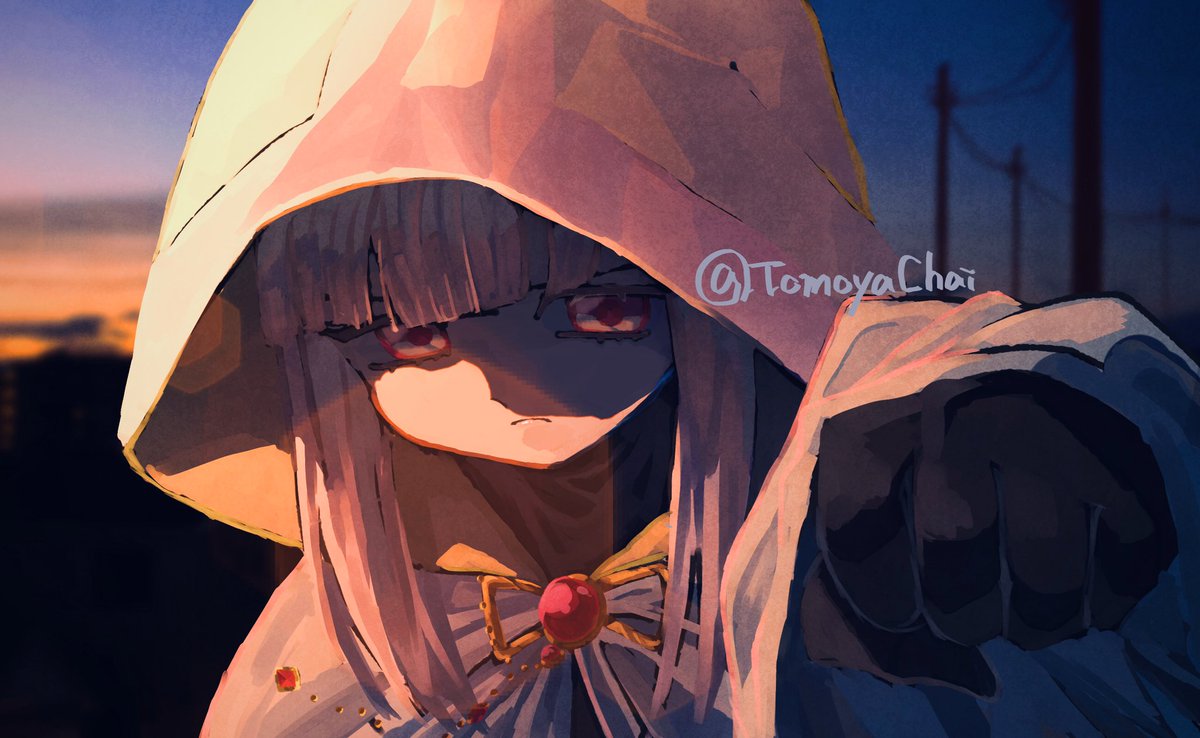 tamaki iroha 1girl solo hood gloves hood up pink hair black gloves  illustration images