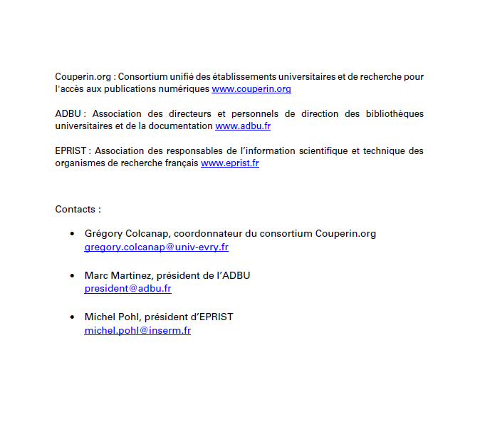 BibliothequesCS's tweet photo. @ADBU_Officiel @Couperin_consor #EPRIST invitent les éditeurs scientifiques à laisser le libre
accès aux publications scientifiques. https://t.co/XTCOHVQ8SI