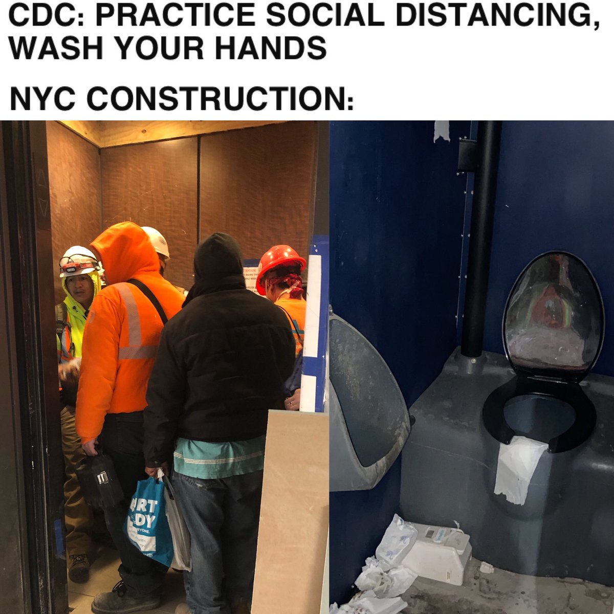 mattymagerk's tweet image. @NYCMayorsOffice @BilldeBlasio @NYGovCuomo @ABC7NY @CBSNewYork @NBCNewYork Please help the stoppage of construction in nyc. Workers crowding together on elevators, bathrooms and port o potties have no soap or toilet paper.Building high rise condos can wait.  #StopConstruction
