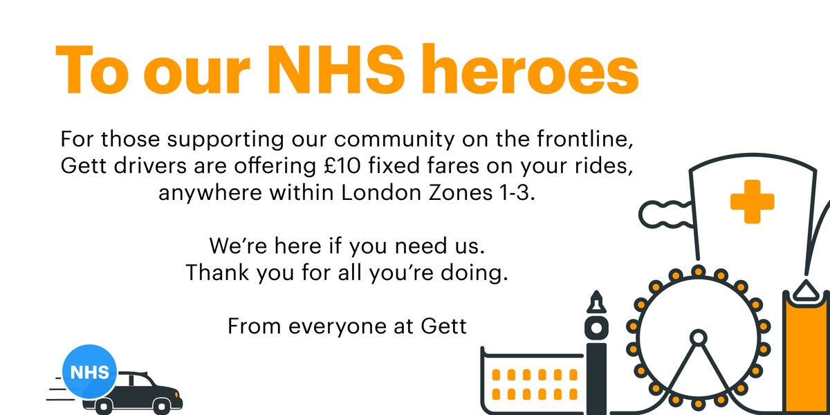 Gett_UK's tweet photo. Simply hail a Gett NHS cab from our app and show the driver your NHS photo ID. Help us share this message with your friends and family who work for the NHS. 🧑‍⚕️ #NHSHeroes #GettNHS #NHSworkers https://t.co/kKZbRl3l4Y