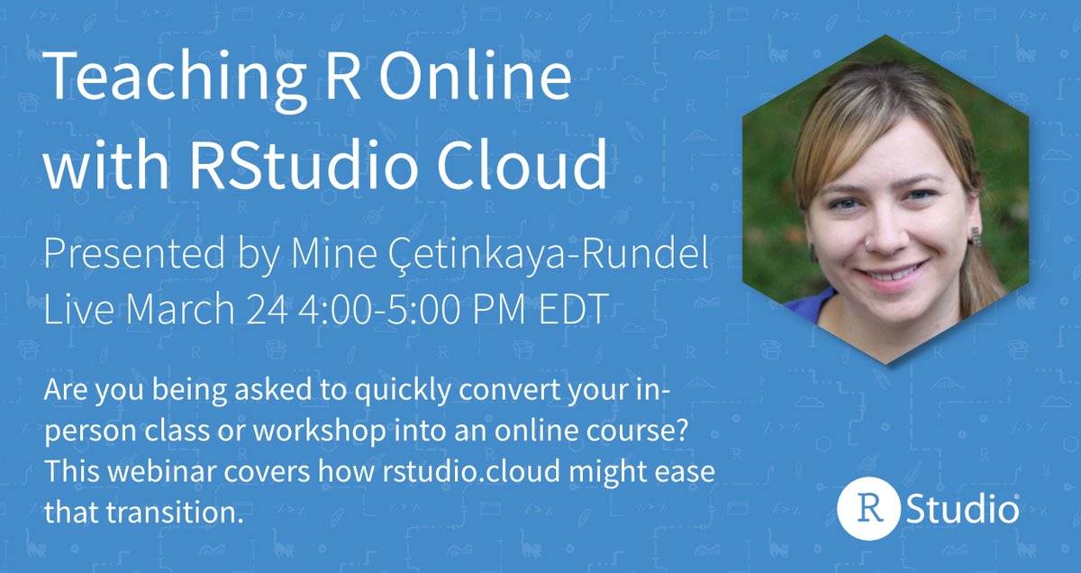 posit_pbc's tweet photo. Are you teaching R and #DataScience Online? 
Check out @minebocek's upcoming webinar: Teaching R Online with https://t.co/m6G0XORPUy
Learn how to set-up your classroom &amp; materials on https://t.co/I9G44xWqIU,  step-by-step instructions, tips, &amp; more
https://t.co/IzxpWBZPmi
#rstats https://t.co/tGdaLIPMyS