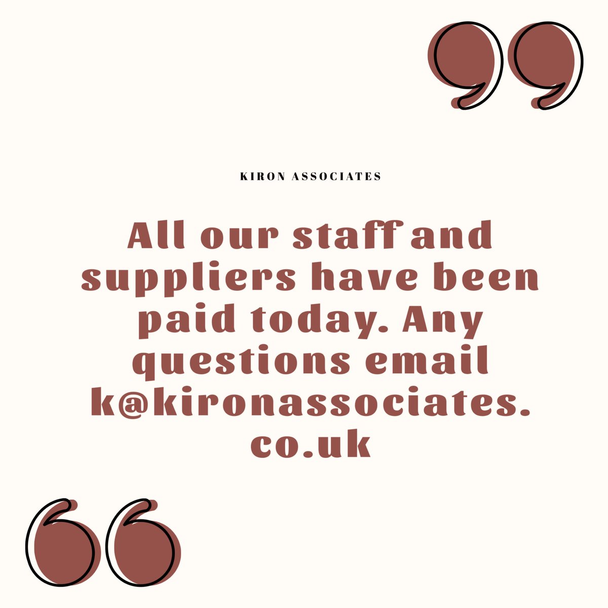KironAssociates's tweet photo. During this pandemic we are ensuring all our team are looked after. Please listen to the government and social distance yourself.
#staysafe #kironassociates https://t.co/UHq6Og7RGU