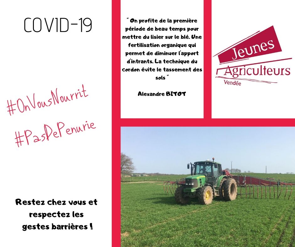 [On Vous Nourrit]
Les Jeunes Agriculteurs de Vendée partagent des photos de leur quotidien. #OnVousNourrit #PasDePenurie