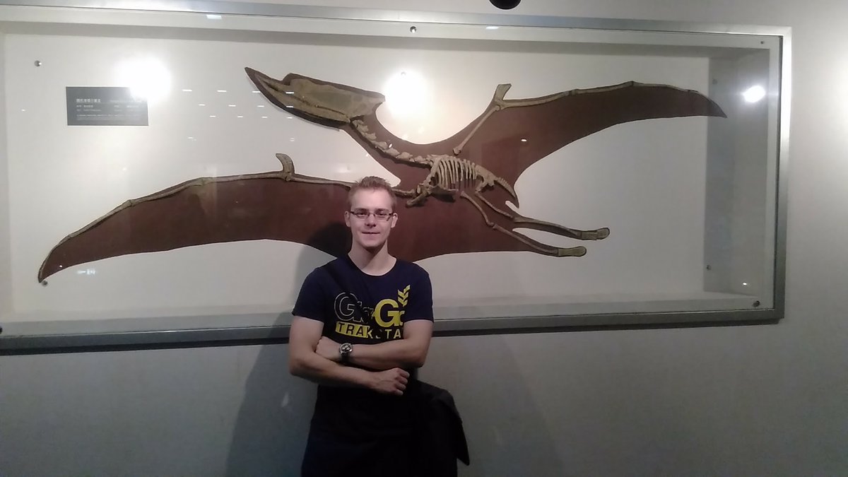 Me posing awkwardly in front of the holotype at the Geological Museum of China, Beijing in July 2017. I unfortunately never got to sample Dsungaripterus for my PhD as the tooth enamel was very poorly preserved on the handful of known specimens  #FossilFriday 2/3