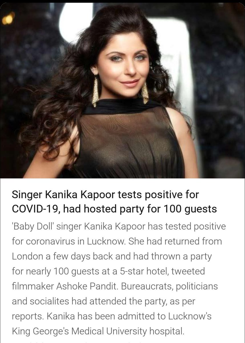 DevendraTripati's tweet photo. #Corona_updates
#Singer_Kanika_Kapoor tests positive. https://t.co/3yEWIjCsaM