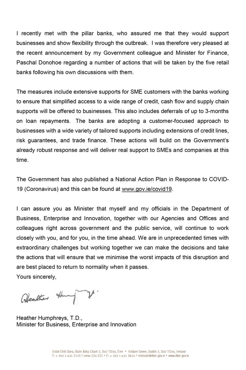 cro_ie's tweet photo. Changes to the CRO deadlines are part of a suite of measures as announced by @HHumphreysFG.  Details of all the measures will issue by email to all companies over the coming days.

@merrionstreet @EnterInnov 

#COVID19Ireland #Coronavirus https://t.co/f3UedyfyJA