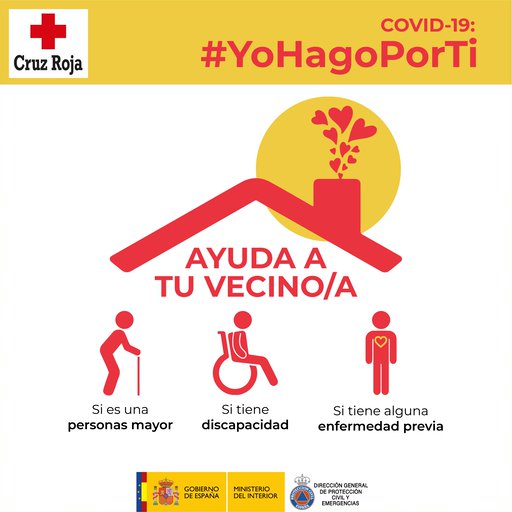 CruzRojaEsp's tweet photo. [#COVID19] Es tiempo de ayudarnos. De actuar con #solidaridad y fomentar el #ApoyoMutuo. Porque así es como se superan las crisis. Hoy lanzamos #YoHagoPorTi junto a @proteccioncivil para que desde cada rincón ayudemos en lo que podamos en nuestro vecindario. 
#QuédateEnCasa https://t.co/JYoPZOQQh3