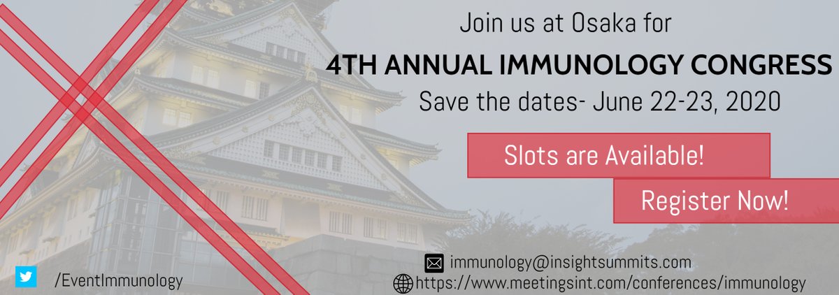 EventImmunology's tweet photo. #Immunology2020 cordially welcomes global audience to participate in the conference which is going to be held during June 22-23, 2020 at #Osaka, Japan.
Get registered soon!
Email: immunology@insightsummits.com
Web: https://t.co/caiZ3Acyfd
WhatsApp: +44 7482 875 705 https://t.co/esaohCG7y9