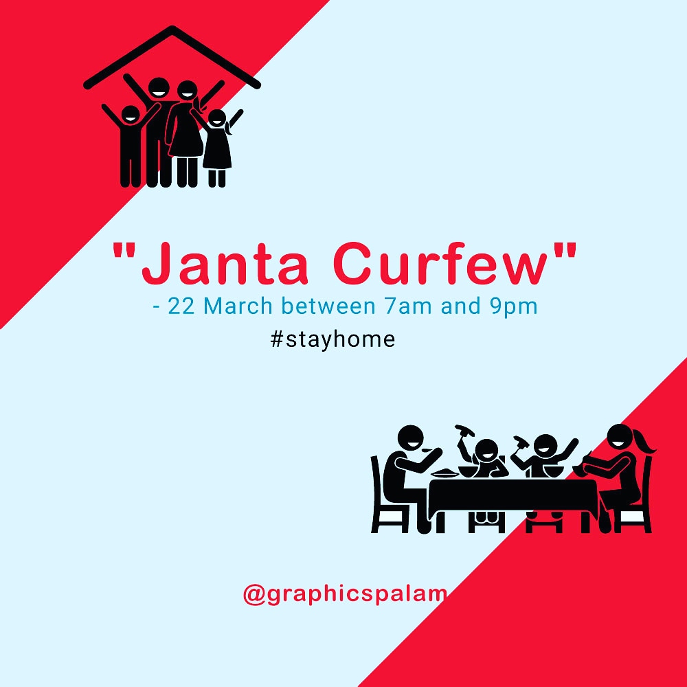 CarecraftT's tweet photo. "janta curfew"
22 March between 7am to 9pm
-stay at home
-stay safe 
@graphicspalam#COVID19!#CoronavirusOutbreakindia #healthcare. https://t.co/tfL7y5PJlV