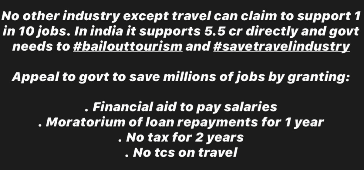 LoveleenArun's tweet photo. We who create bright, sunny travel memories for our clients are in a deep dark place today as an industry! We need help so that our employees and their families dont lose their livelihood #savetravelindustry #bailoutTourism @nsitharamanoffc @RBI @GST_Council https://t.co/Xc3ocRIIil