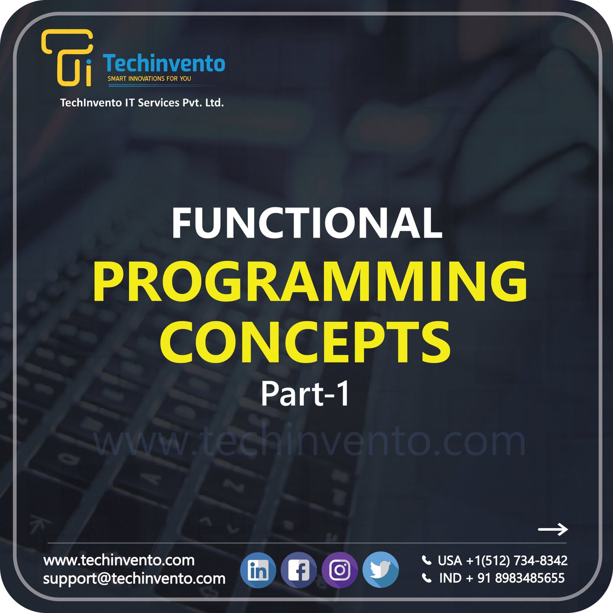 tech_invento's tweet photo. Following are some Functional programming concepts.
USA:+1(512)7348342
INDIA:+91-7507540231
support@techinvento.com
#codeismylife #coding #code #coder #programming #programmer #software #softwaredeveloper #austintexas #usa #freelance #techinvento
#functionalprogramming` https://t.co/NSLVa2uRlk
