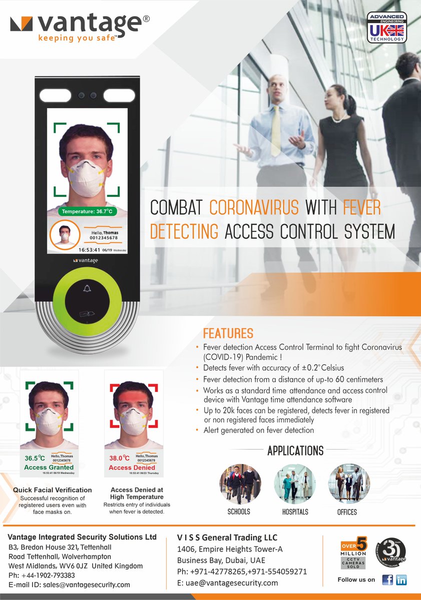 VantageSecurity's tweet image. Fever Detection Access Control Terminal to Fight Coronavirus!
Contact Us Now : goo.gl/kREiin 
#Vantage #Security #keepingyousafe #cctv #surveillance #accescontrol #alarmsystems #entrancemanagement  #metaldetectors #parkingmanagement #videodoorphone #coronavirus #COVID19