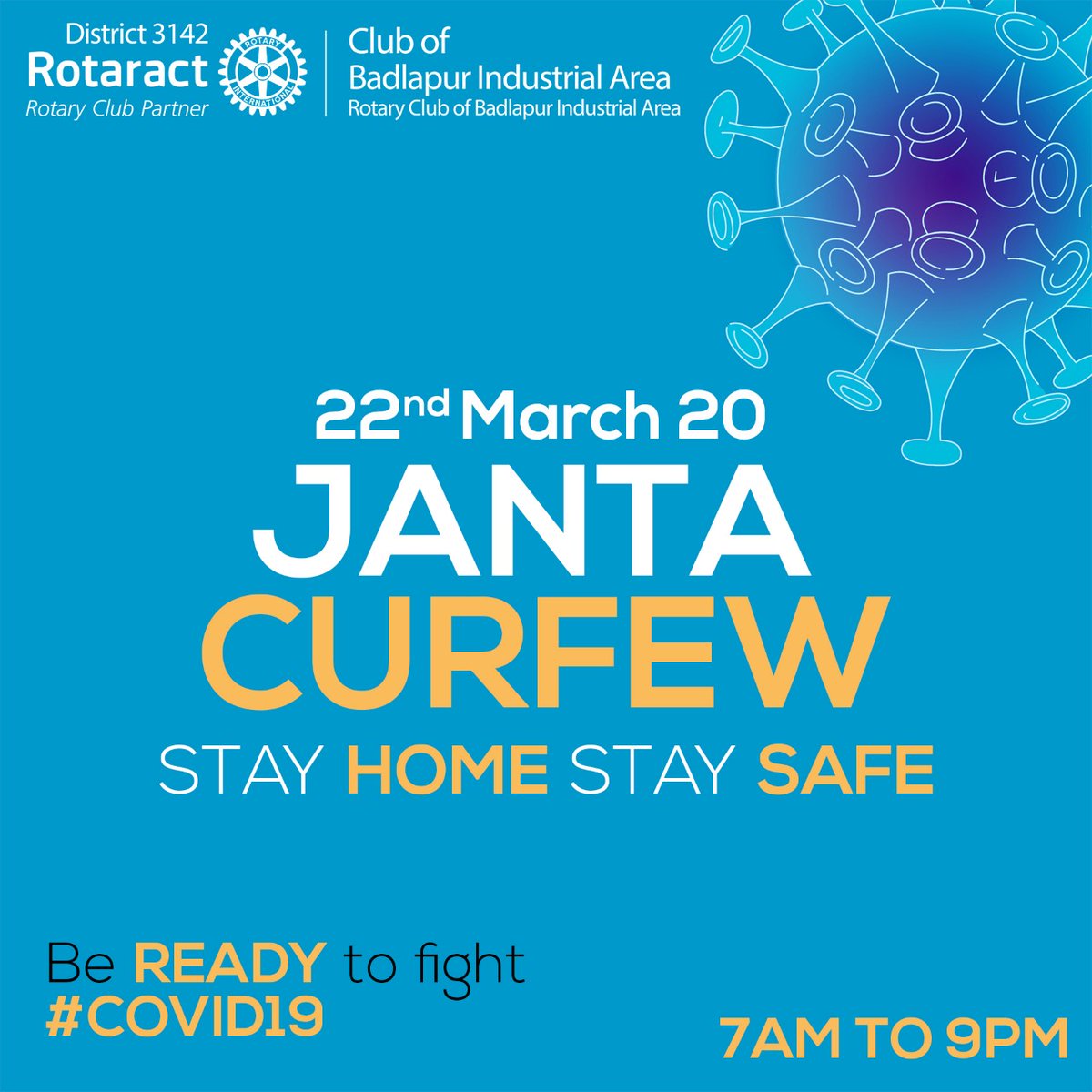 BadlapurRc's tweet photo. Be at home on the day of JANTA CURFEW and help our Government to fight against this giant COVID19...
#BEREADYTOFIGHT https://t.co/UB4PUi9Jxf