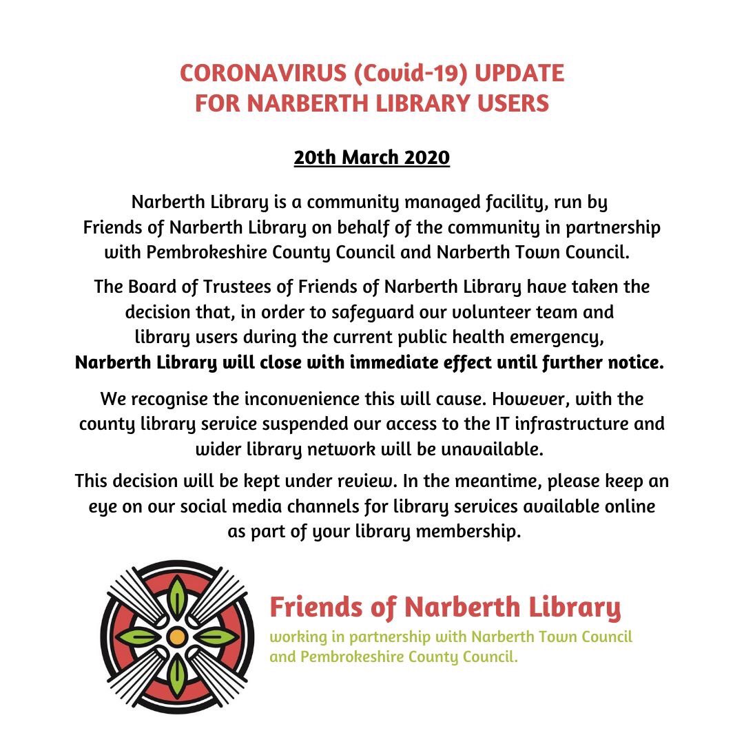 Important information for library users in #Narberth Pembrokeshire....