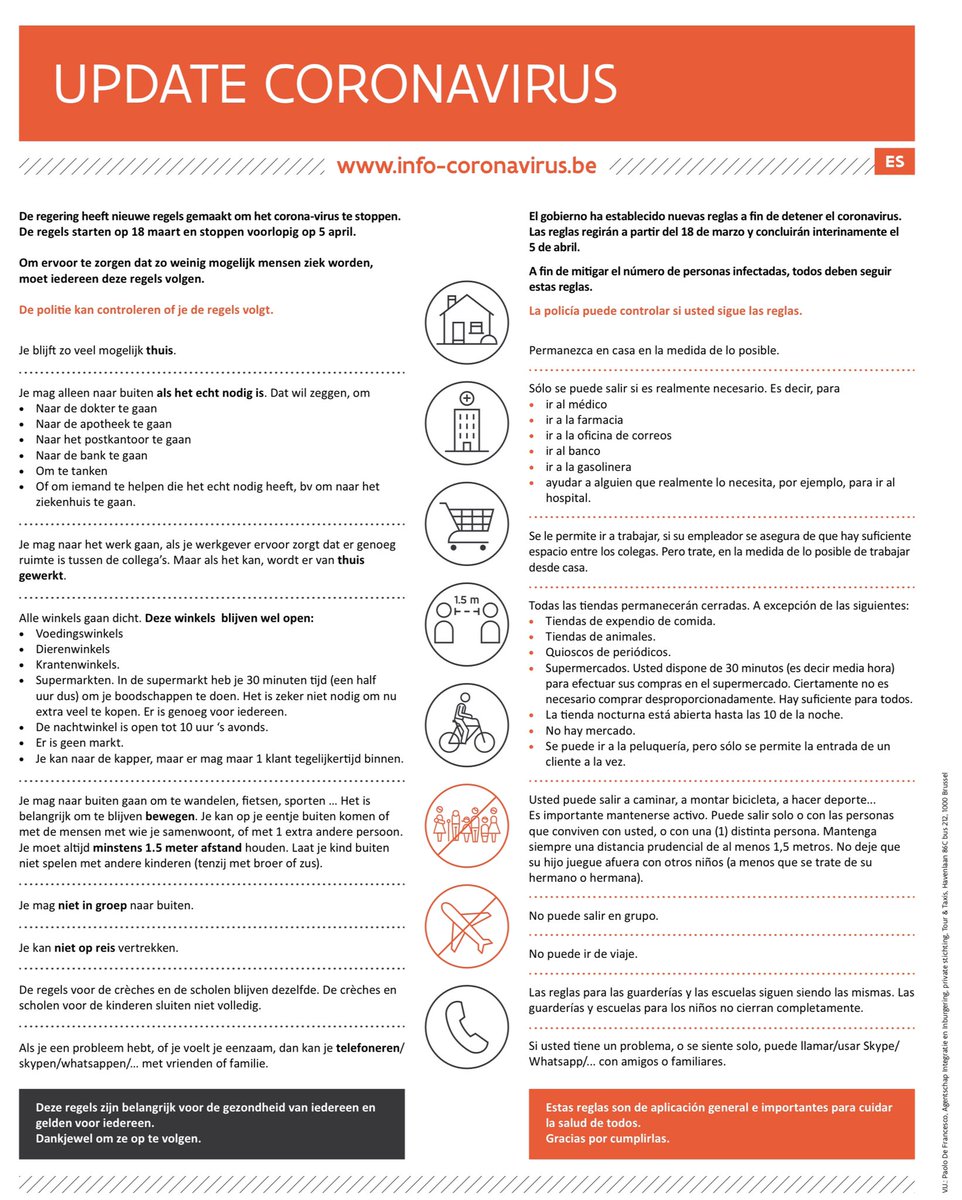 jo_dero's tweet photo. Een samenvatting van de maatregelen inzake #COVID19Belgium in ‘t Spaans? Duits? Turks? Of de gesproken versie in ‘t Russisch? Vanuit @AgII_be helpen we @vanranstmarc en zijn ploeg met plezier zodat ook de landgenoten die nog net te weinig Nederlands spreken, ook mee zijn. https://t.co/xJ2uWaLsIV