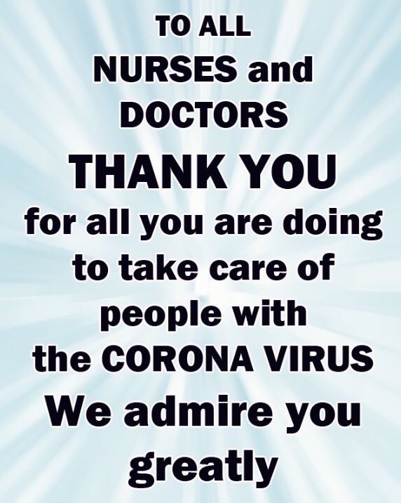 THANK YOU TO ALL OUR #Doctors #Nurses #MedicalStaff  #HospitalStaff #NHS #Carers #HomeHelp your doing a great job 👍 hope you all get the support you need #RT