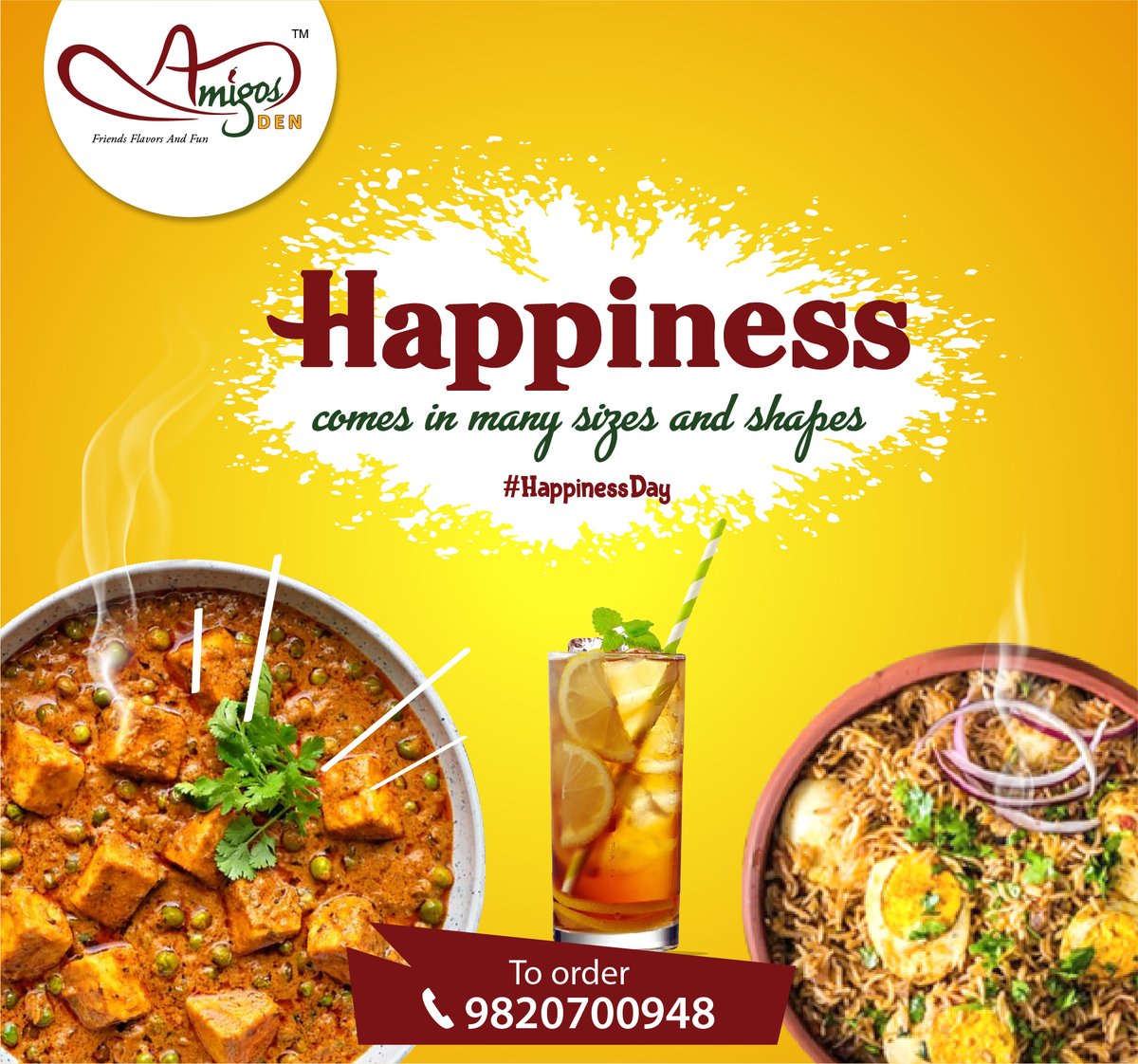 Amigos_Den's tweet photo. Curry, kebabs, biryani, tandoor, refreshments, you name it, we have them all! How are you celebrating International Day of Happiness? #HappinessDay https://t.co/W3N8SMFpcM