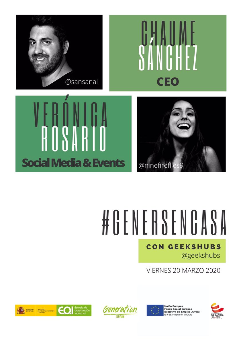 lamardeana's tweet photo. Las #conexiones son tan esenciales en #empleabilidad, como la #inspiración estos días. Lanzamos #GenersEnCasa, un encuentro digital para alumnos de #MarketingDigital @spaingeneration @eoi.En cartel, cuando @sansanal de @geekshubs encontró a @ninefireflies9 #GenersVLC #GenersPalma https://t.co/mNU4bhOTGJ