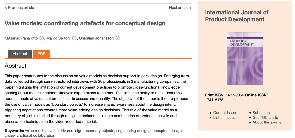 NEW JOURNAL PAPER!!! :-) we studied how a specific model-based  representations - called "value models" - can be used in early design to foster cross disciplinary collaboration and decision making . 
Full link to the paper here: lnkd.in/eybiAhM