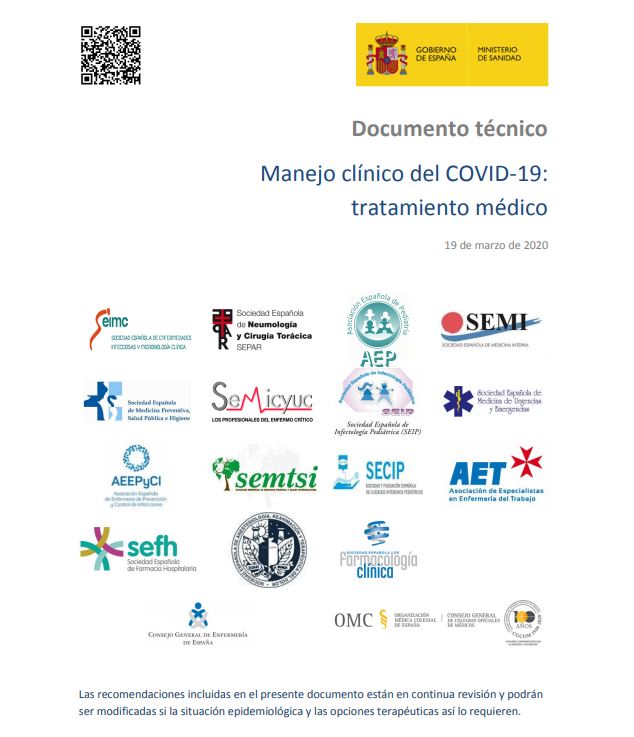 sefh_'s tweet photo. Nuevos documentos técnicos de @sanidadgob para el manejo clínico del #COVID19 - 19 marzo 2020 -
(participación de @sefh_)
🆕 Tratamiento médico: https://t.co/9J95ZzMU0k
🆕 Atención hospitalaria: https://t.co/TwDSm9G6kd
🆕 Unidades de Cuidados Intensivos: https://t.co/aakme4hBqW https://t.co/D5BJvNTyJ7