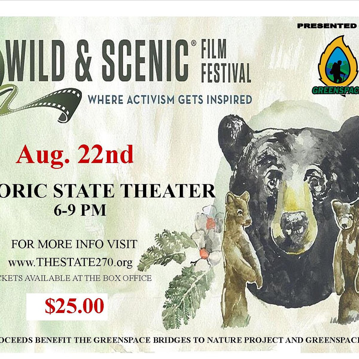 Due to circumstances with covid 19 and concerns for public safety Greenspace has pushed the Wild and Scenic Film Fest. to August 22nd.